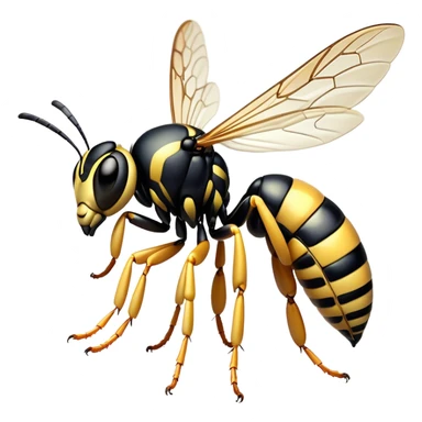 Beautiful and Majestic Wasp Portrait Emoji, Head and body rendered in serene repose with a gentle, confident smile, showcasing a refined, streamlined form with delicately patterned stripes and softly closed, focused eyes, Simplified yet exquisitely endearing features, highly detailed, glowing with a soft, drowsy radiance, high shine, relaxed and utterly noble, stylized with an air of regal insect elegance, soft glowing outline, capturing the essence of a beautiful and majestic wasp that embodies the refined power of nature! sticker