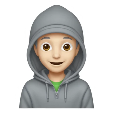 alien in gray hoodie full height, wear hoodie hat, happy sticker