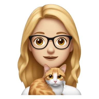 White skin strawberry-blonde haired girl with glasses holding long-haired calico cat sticker