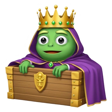 Emoji of an empty wooden coffin labeled ‘ECHO,’ being nailed shut by a king-like Pepe the Frog wearing a crown and cape sticker