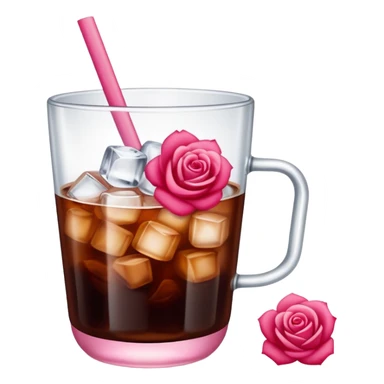 Cold brew coffee with mini roses pink red and small size mini glas cup with ice cubs sticker