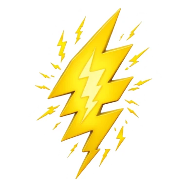3D render of Lightning Bolt, miniature weather phenomenon, volumetric particle effects, jagged glowing bright yellow plasma strike, elemental energy, emoji style, isolated on white background --v 6.0. sticker