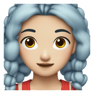 asian girl with two ponytails dark blue hair and blue eyes with red top that has black spots on it sticker