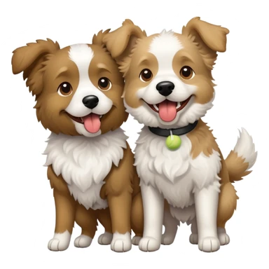 Two playful doodle-like dogs: one dog light brown with a tennis ball in its mouth, the second is a black and white with a fluffy coat. sticker