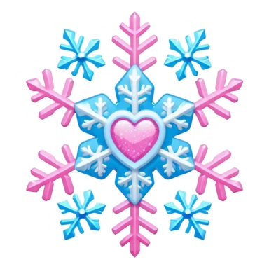 snowflake pink heart color white baby blue and pink glitter glow basic realist sticker