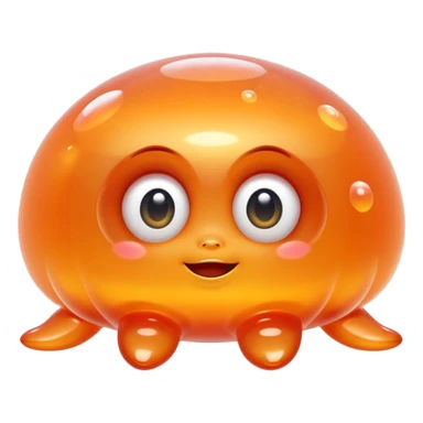 a combination of a water droplet and a ghost tail.
The bottom part is softly squished and slightly curled like a tail
floats in the air with no feet, has small round hands like jelly
Ieyes are large, round, and sparkle like jelly marbles.
The character has a translucent jelly-like texture. sticker