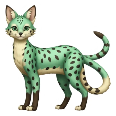 Epic complex detailed dark-emerald-green dark-brown beige pastel realistic aesthetic-scenic-Fakémon-Sprigatito-Floragato-Meowscarada-Trico-Sergal-Serval-Vernid-creature (full body) sticker