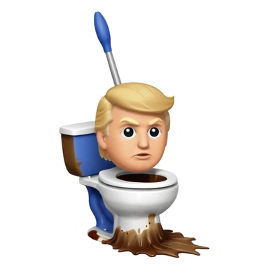 a donald trump shaped toilet brush with shit stains sticker