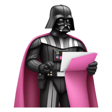 darth vader in pink suit holding email envelope with one hand  sticker