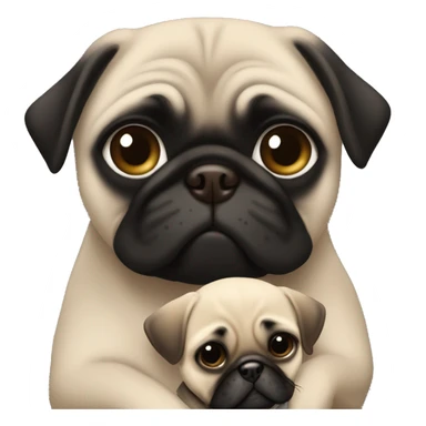 A white girl with brown hair and hazel eyes is hugging black pug sticker