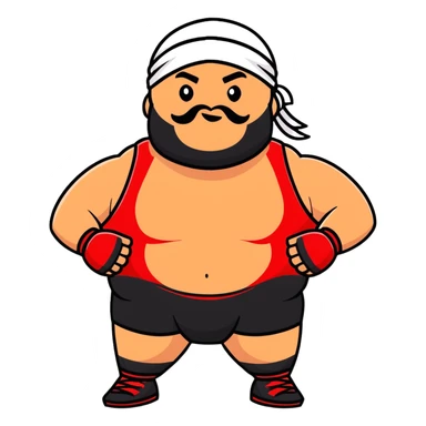 White skin fat guy with black durag and black beard in a red and black wrestling singlet sticker