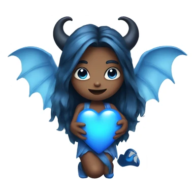 Demon girl with blue horns and wings holding a blue heart  sticker