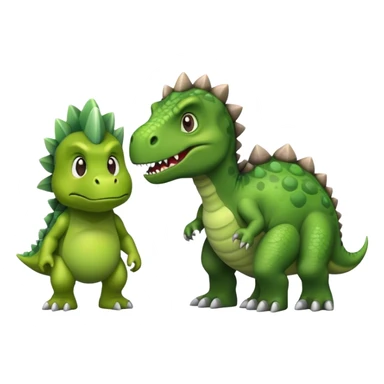 Dinosaur emoji standing next to troll emoji sticker