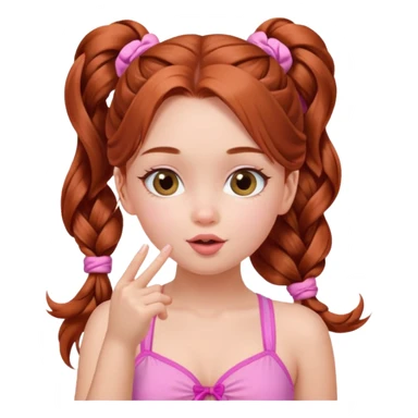 A cute ukrainian girl, with long auburn hair two side ponytails plaited, in her pink bathing costume, she's blowing a kiss. sticker