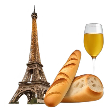 Baguette et vin devant la Tour Eiffel sticker