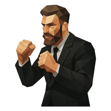 polygonal style bearded man in a black suit, fighting posture sticker