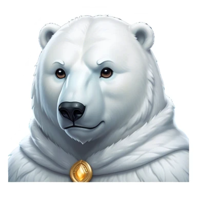 Cinematic Noble Polar Bear Portrait Emoji, Poised and regal, with a strong, muscular build cloaked in thick, snowy fur and piercing, determined eyes, Simplified yet sharp and sophisticated features, highly detailed, glowing with a soft, dignified polar glow, high shine, intelligent and majestic, stylized with an air of arctic authority, focused and commanding, soft glowing outline, capturing the essence of a watchful and confident guardian that feels as though it could step out of the screen with effortless authority! sticker