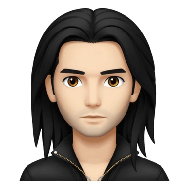 Bill Kaulitz with black long hair, brown eyes sticker