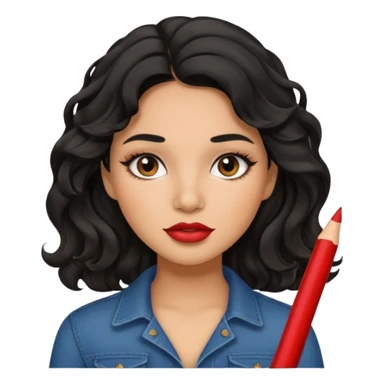 Latina girl with lip liner and black wavy hair sticker