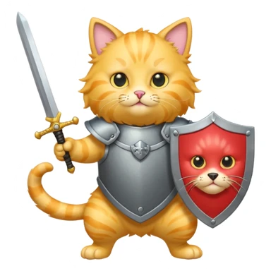 Yellow cat holding a sword jumping to attack a grey poodle holding a shield in defense  sticker