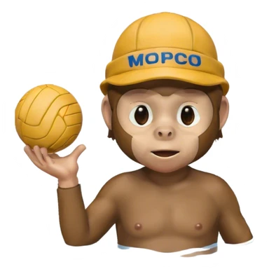 Monkey wearing a water polo cap and holding a water polo ball sticker