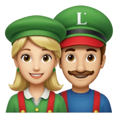 blonde female Luigi (with the Luigi green hat with an L on it) and a normal brown hair male Mario with the red hat with a M on it. They are friends just smiling sticker