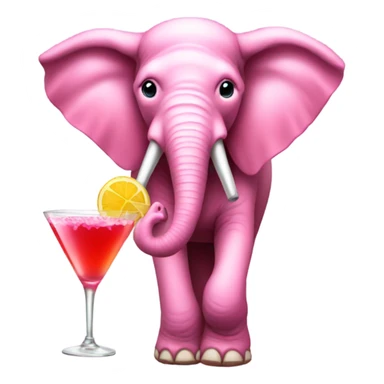 A pink Elephant wearing a ribbon holding a cocktail sticker