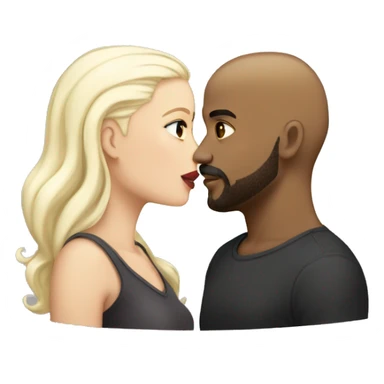 Light skinned black male heavy set bald with short beard and mustache kissing heavy set white female with long platinum blonde hair  sticker
