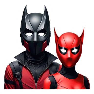 "Czerwona i czarna ikona przedstawiająca maskę Deadpoola z ironicznym uśmiechem. Styl komiksowy z wyraźnymi konturami i lekkim cieniowaniem. Tło przezroczyste, idealne jako emotka Discorda." sticker
