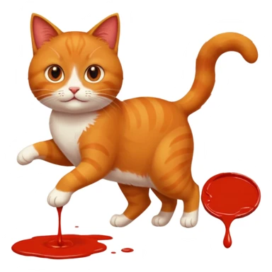 Chat roux qui saute dans la peinture sticker
