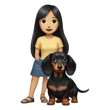 Long-haired dachshund with black-haired Asian girl sticker
