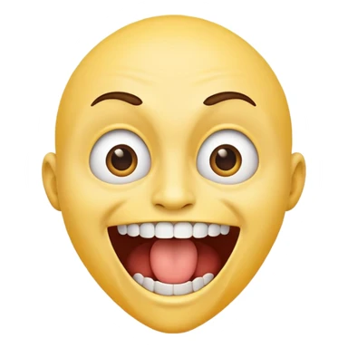 Mouth wide open looking to left eyes to left teeth showing excited yellow face sticker