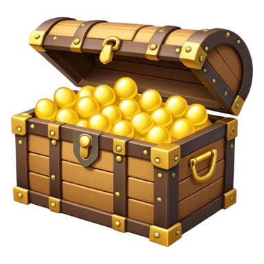 Clash of Clans aesthetic: Cinematic Playful Pixel 3D Treasure Chest Emoji, rendered in a 3D vector-style similar to standard emojis with minimal shading and bold, simplified shapes. A compact, distinct form with signature details, softly glowing with a pixelated adventure charm. Simplified yet unmistakably iconic, highly detailed and consistent, glowing with a soft radiance and high shine. Stylized with a touch of classic pixel-art charm and a soft glowing outline, capturing the essence of a beloved gaming relic with a friendly, playful manner! sticker