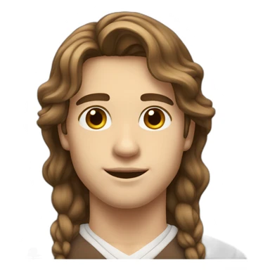 Young men (teenager) type italian, White skin, with long wavy brown hair (Which go down behind to the nape of the neck), Little bit dezoom sticker