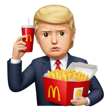 Donal trump getting shot in the ear photo, but he is holding a pack of macdonalds in his hand that he lifts up in the original photo sticker