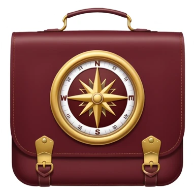 burgundy travel item with  a gold compass in the lower right corner of the emoji in front of travel item sticker