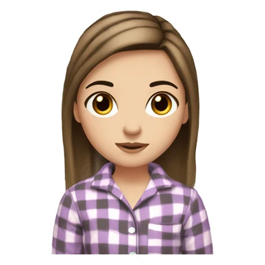 White girl straight brown hair dark black eyebrows brown eyes wearing pajamas  sticker