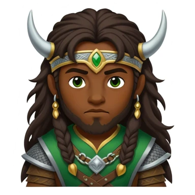 Dark long haired Viking boy green and gold sticker