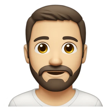 A young Caucasian man with dark brown eyes, almond-shaped eyes, short dark brown hair, and a small dark brown beard with a more prominent mustache. sticker