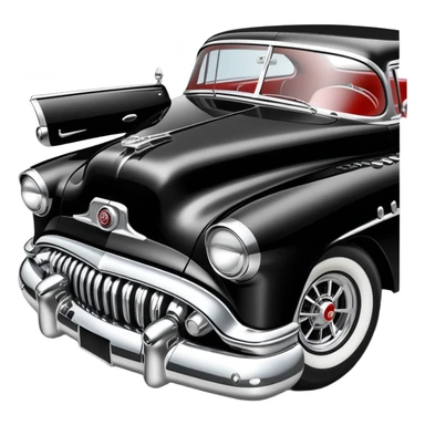 classic hot rod car, 1950s Buick Century influence, black and white colors sticker