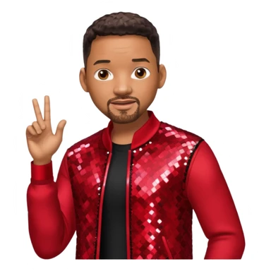 Will Smith with dark brown hair, red sequin outfit sticker