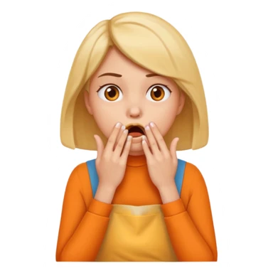 scared woman with her hands on her mouth, emoji style, more details, sideways pose, orange apron, different pose sticker