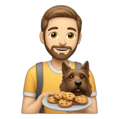man with beard and dog eating cookies sticker
