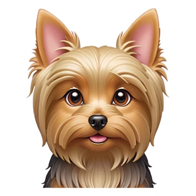 Cinematic Cute Yorkshire Terrier Portrait Emoji, Head perked with bright, twinkling eyes and a perky expression, showcasing a soft, silky fur in rich hues, simplified yet adorably detailed, glowing with a cheerful, inviting glow, high shine, exuding playful intelligence and spunky charm, styled with a gentle, whimsical outline, capturing the essence of a cute Yorkshire Terrier that appears ready to frolic off the screen with irresistible energy! sticker