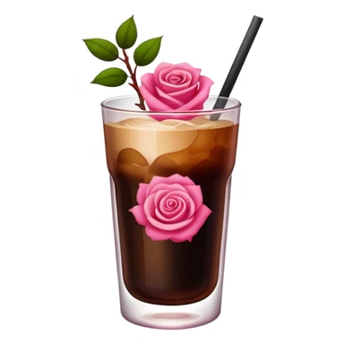 Cold brew coffee with roses pink red and mini small size glas sticker