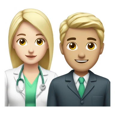 blonde female pharmacist next to male with black hair and pale skin sticker