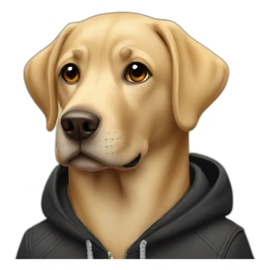 Labrador in a black hoodie wearing backpack  sticker