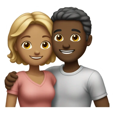 Interracial couple hug with warm smiles sticker
