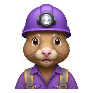 a mole rat, purple helmet, headlamp, brown worker cloth sticker