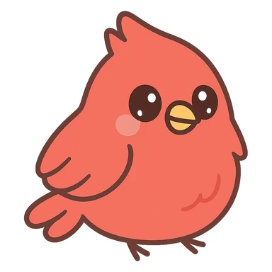 cartoon-style cardinal, fluffy and furry, vibrant red sticker